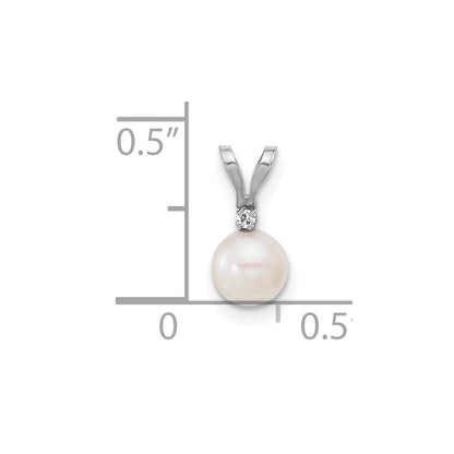 14k White Gold 5-6mm White Round Akoya Cultured Pearl &.01 Carat Diamond Pendant