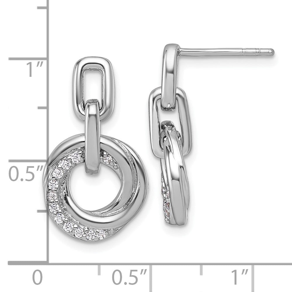 Sterling Silver Rhodium-plated Polished CZ Circle Twist Dangle Earrings
