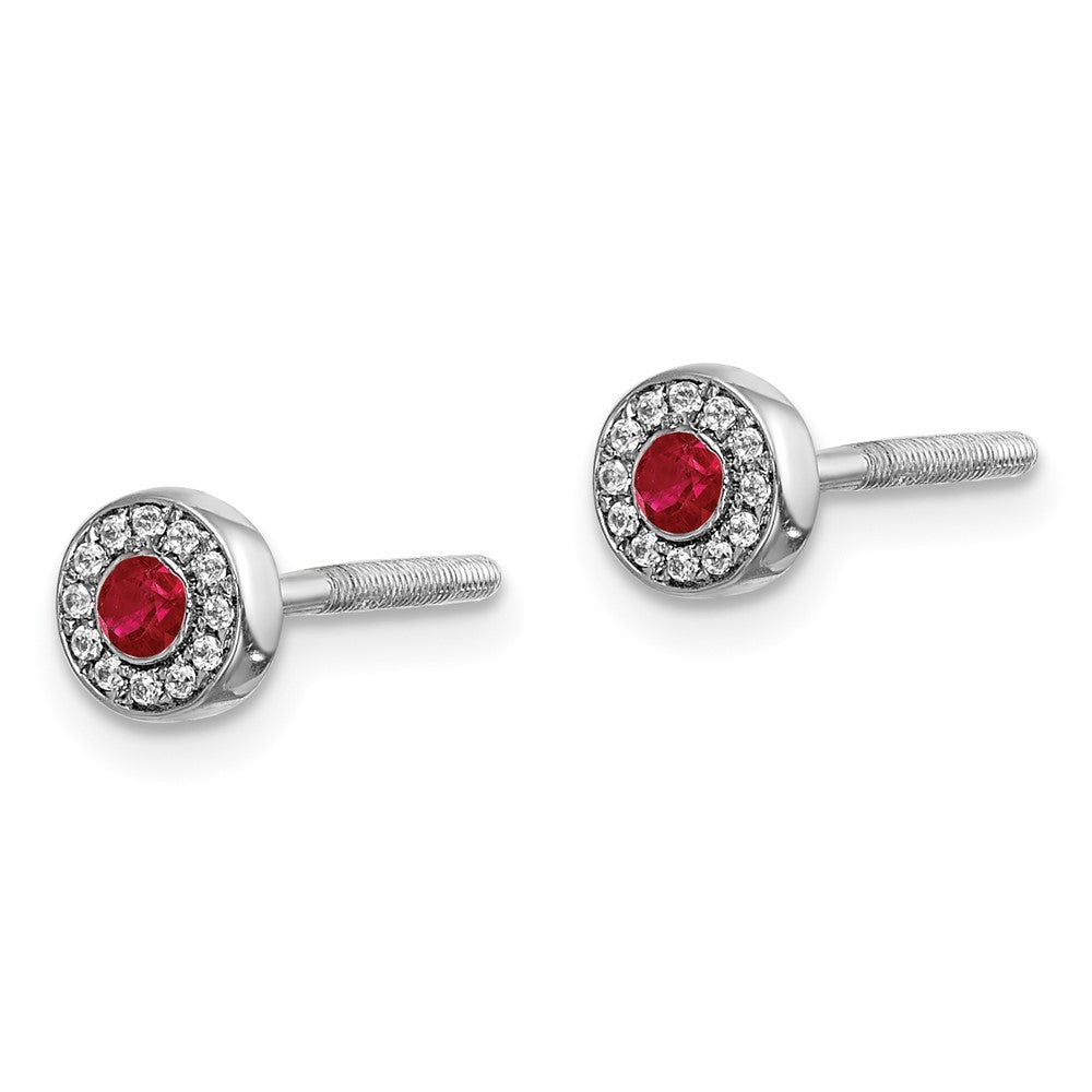 14k White Gold Diamond and Ruby Halo Earrings