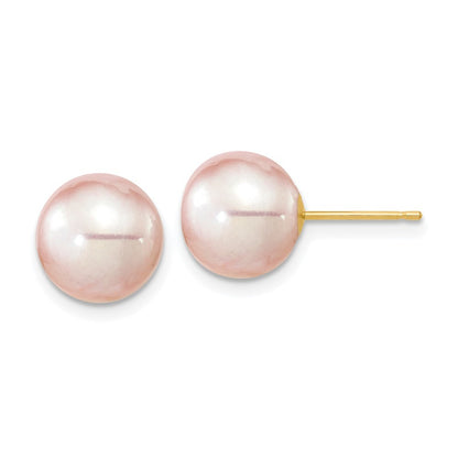 14k Yellow Gold 9-10mm Purple Round Freshwater Cultured Pearl Stud Earrings
