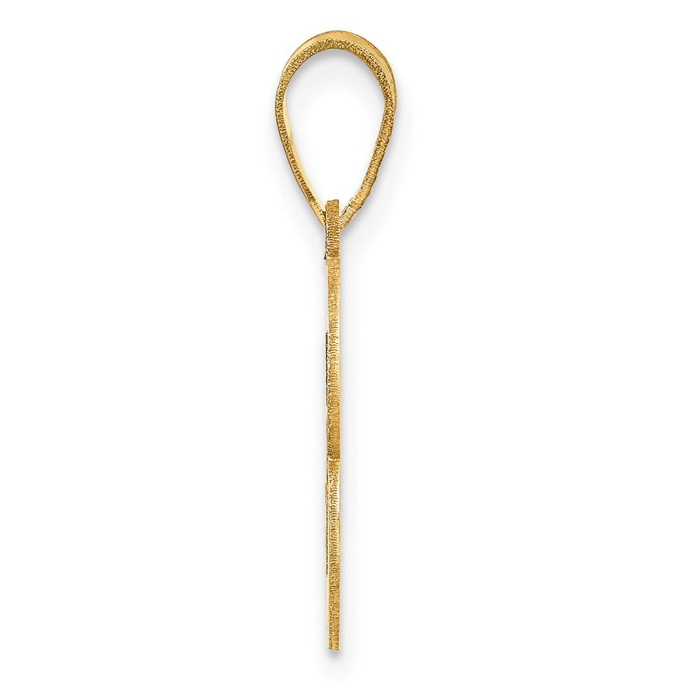 14k Yellow Gold Brushed Border Script Number 3 Pendant