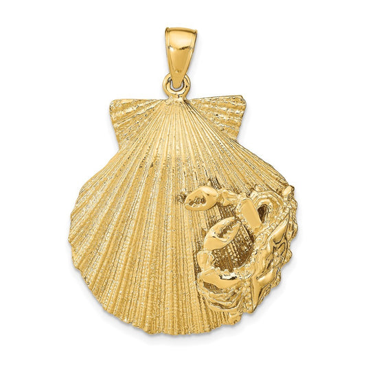 14k Yellow Gold Scallop Shell with Crab Pendant