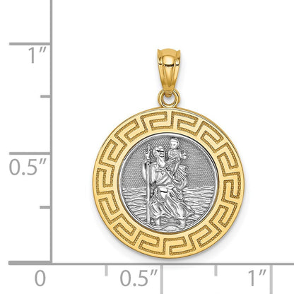 14k Yellow Gold  Rhodium St. Christopher Medal Pendant for Women