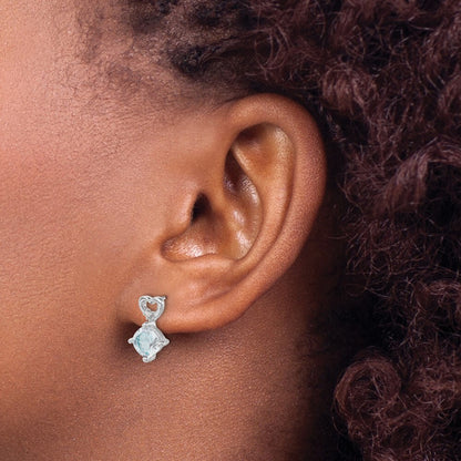 14k White Gold Aquamarine and Diamond Heart Drop & Dangle Earrings