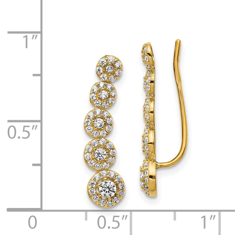 14k Yellow Gold Cubic Zirconia Circles Polished Ear Climber Stud Earrings