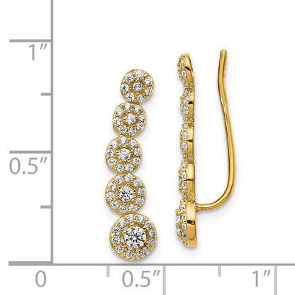 14k Yellow Gold Cubic Zirconia Circles Polished Ear Climber Stud Earrings