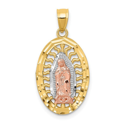 14k Two-tone Gold White Rhodium Diamond-Cut Lady of Guadalupe Charm Pendant