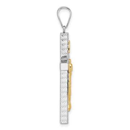 14k Two-tone Gold Polished and Diamond-cut Crucifix Pendant for Women
