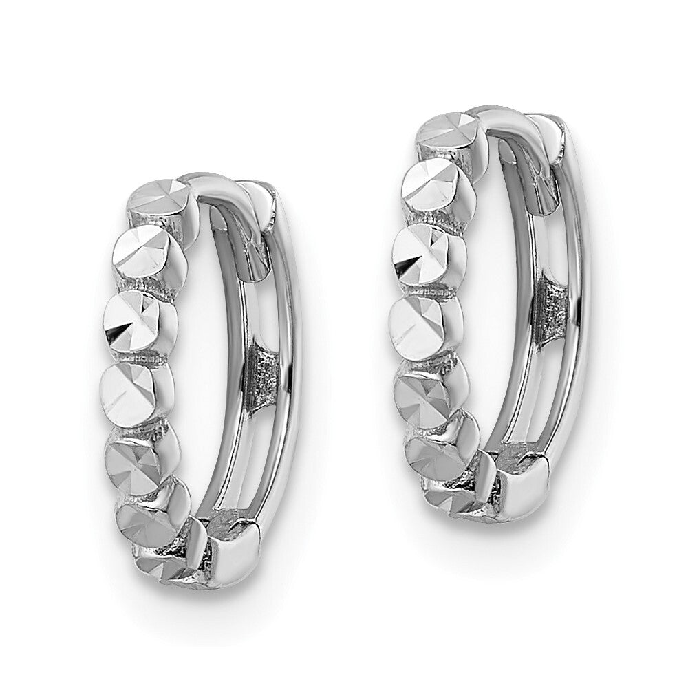14k White Gold Diamond-cut 2x12mm Hinged Hoop Earrings Gift for Women