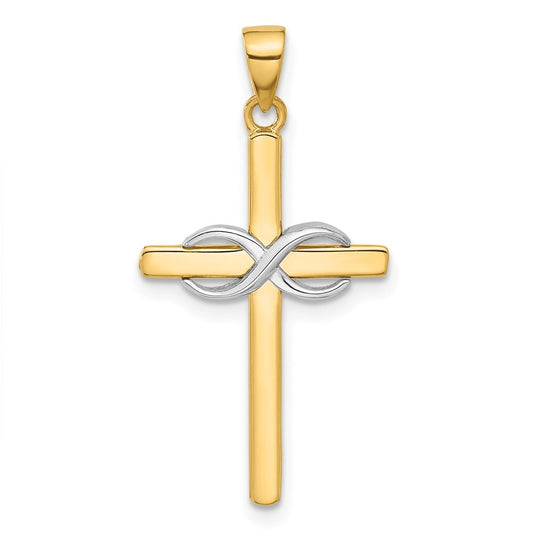 14k Two-tone Gold Polished Infinity Cross Pendant for Women