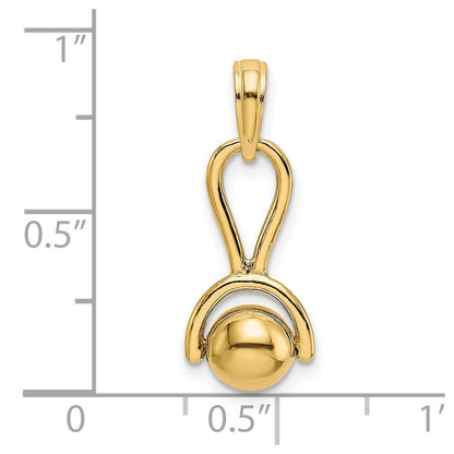 14k Yellow Gold 3-D Baby Rattle with Moveable Ball Charm Pendant for Women