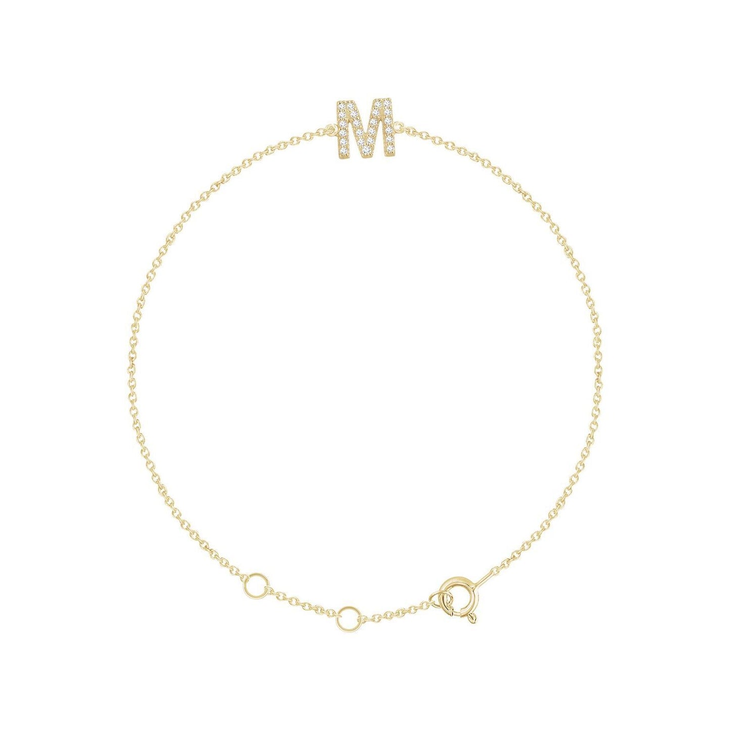 Gift for Mothers 14K Yellow Gold .07 CTW Natural Diamond Initial M 7" Bracelet