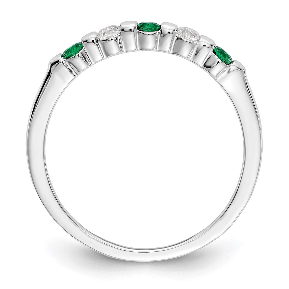 14k White Gold 1/10 carat Diamond and Emerald Complete Band Size 7