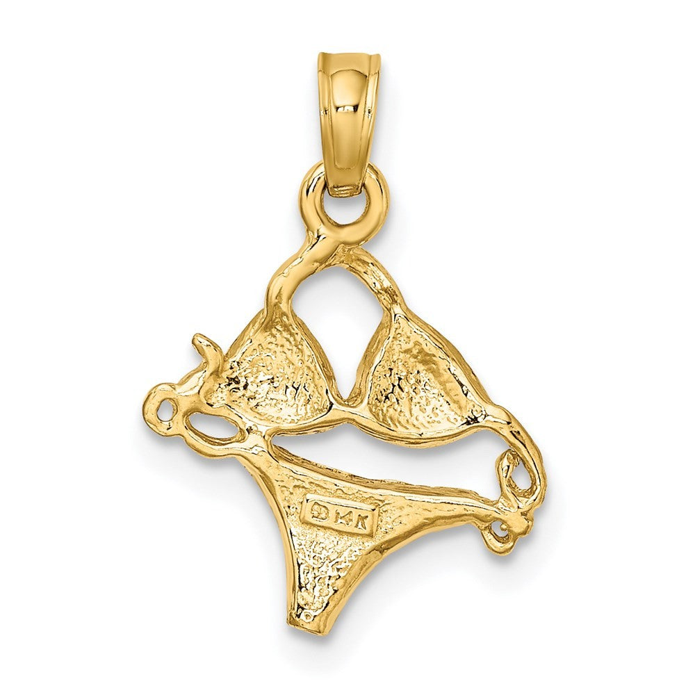 14k Yellow Gold Pink Enameled Bikini Bathing Suit Charm
