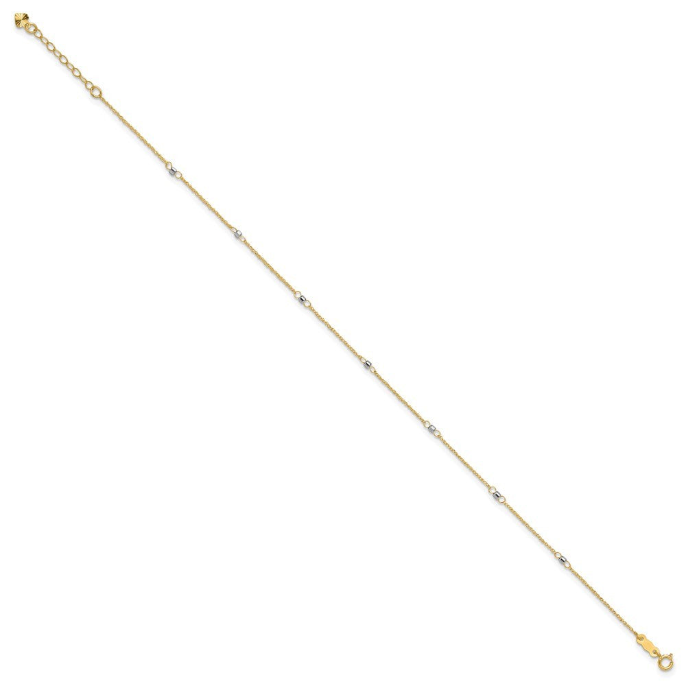 14K Two-tone Ropa Chain Mirror Beads 7-Station 10" Anklet