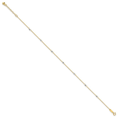14K Two-tone Ropa Chain Mirror Beads 7-Station 10" Anklet