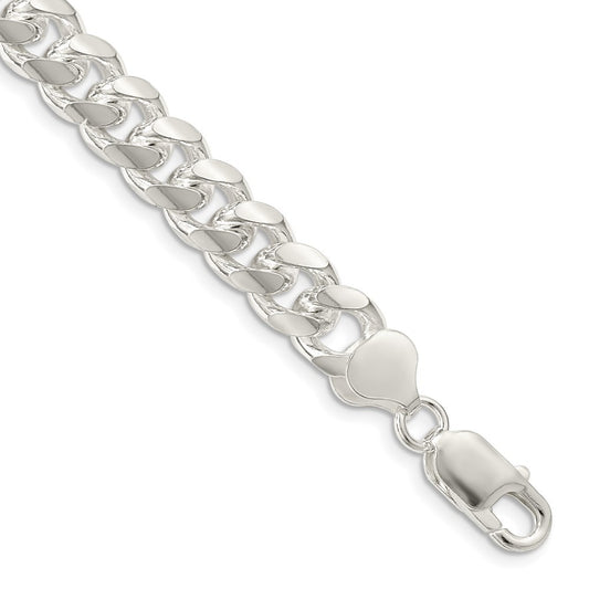 Sterling Silver 8.5mm Domed w/ Side Diamond-Cut Curb Chain Bracelet