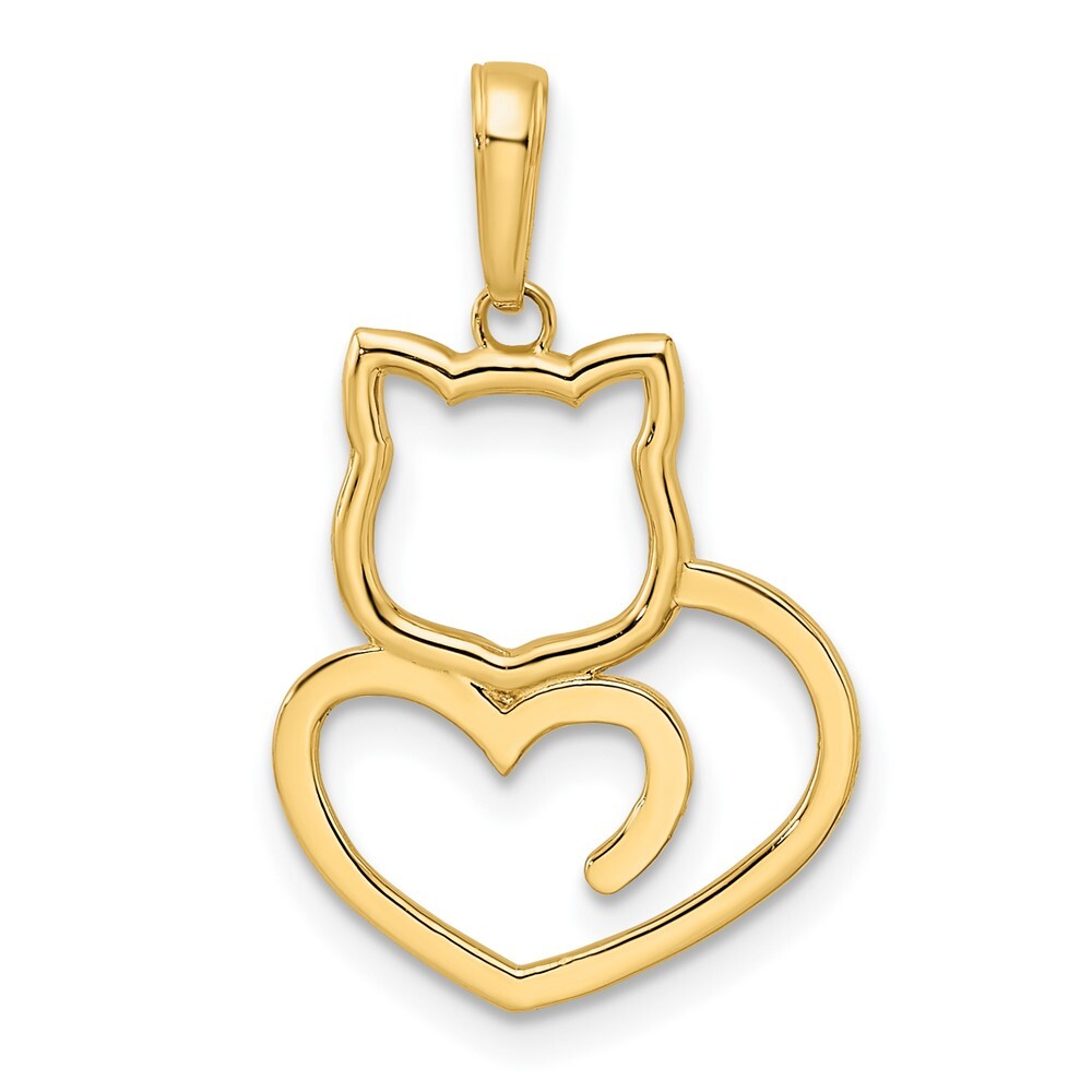 14k Yellow Gold and White Rhodium Diamond-cut Cat Heart Pendant