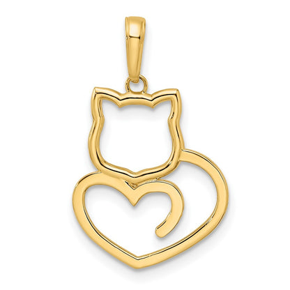 14k Yellow Gold and White Rhodium Diamond-cut Cat Heart Pendant