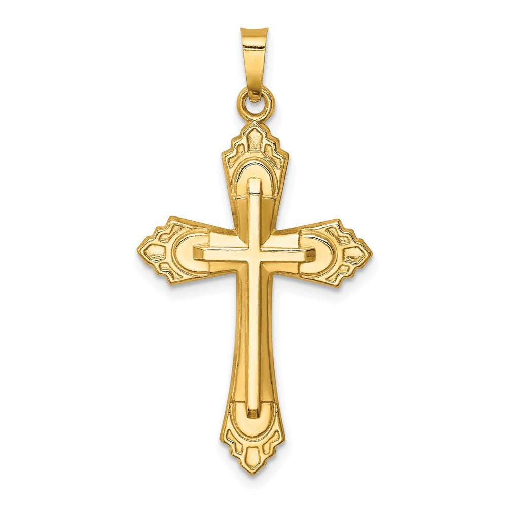 14k Yellow Gold Hollow Polished Fleur de Lis Cross