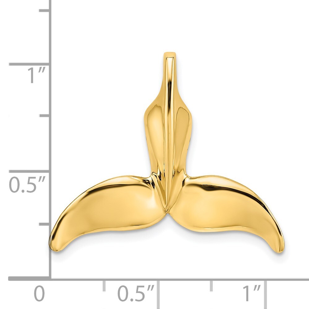 14k Yellow Gold 3-D Polished Engraved Whale Tail Chain Slide Pendant for Women