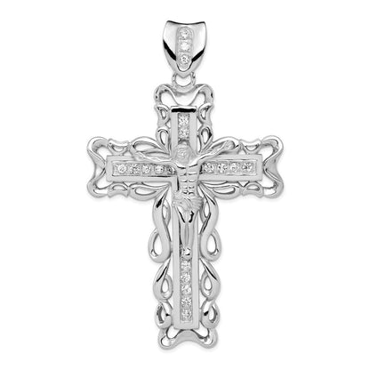 Sterling Silver Rhodium-plated Cubic Zirconia Crucifix Pendant