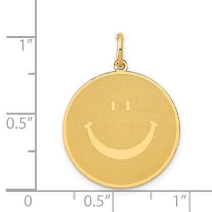 14k Yellow Gold Solid Polished Smiley Face Pendant for Women