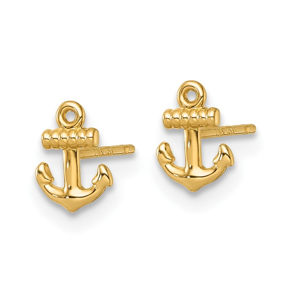 14k Yellow Gold Polished Anchor Stud Earrings Gift for Women