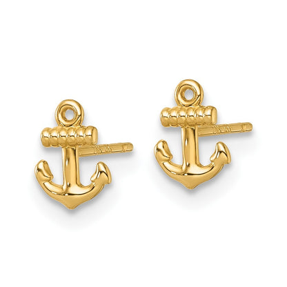 14k Yellow Gold Polished Anchor Stud Earrings Gift for Women