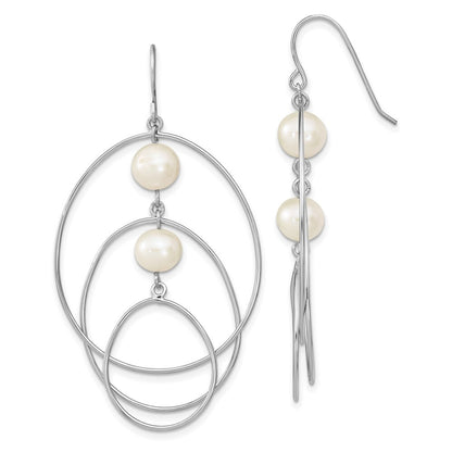 Sterling Silver 8-9mm Semi-Round Cultured Pearl Circles Dangle Earrings