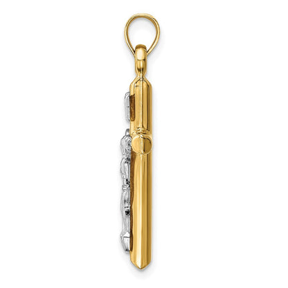 14k Two-tone Gold Hollow Crucifix Pendant for Women