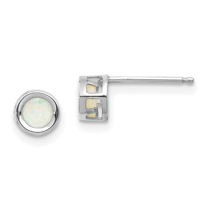 14k White Gold 4mm Oval Bezel October/Opal Earrings
