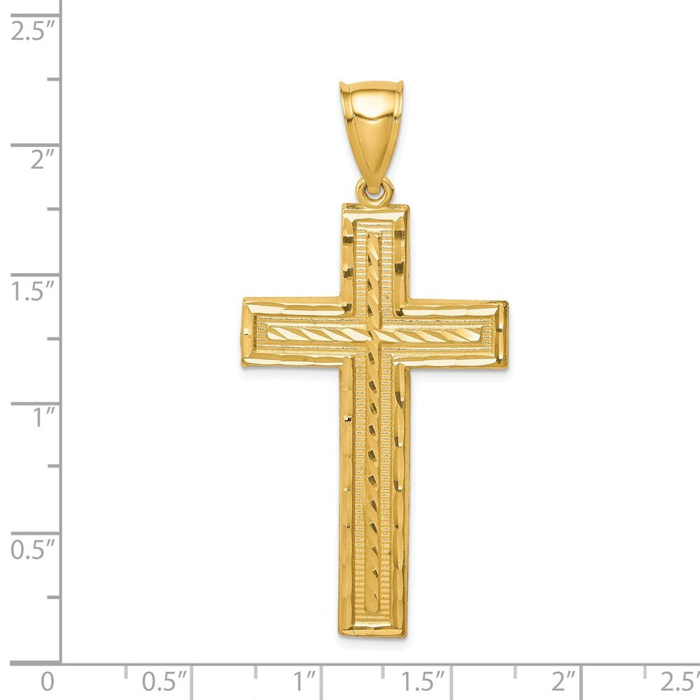 14k Yellow Gold Diamond-cut Cross Pendant for Women