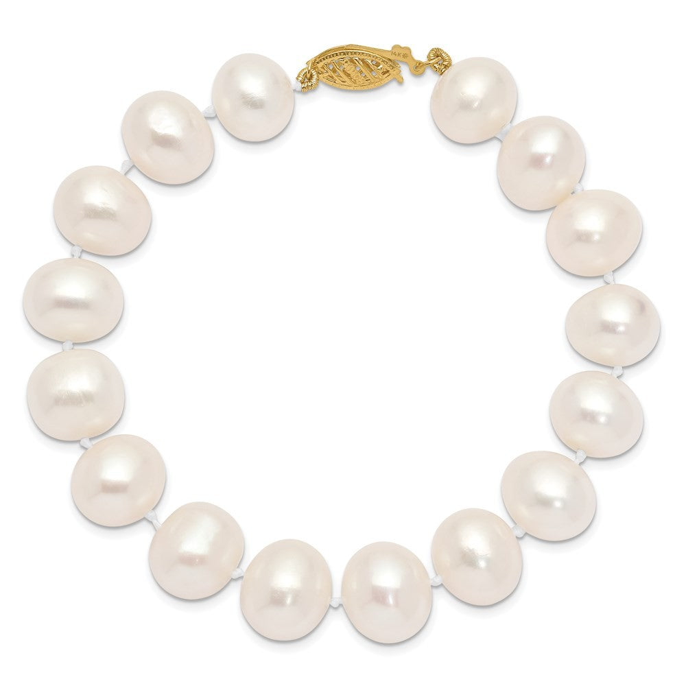 14k Yellow Gold 11-12mm White Round Freshwater Cultured Pearl 8.25" Bracelet