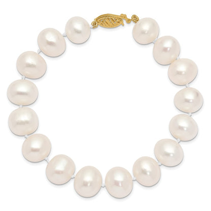 14k Yellow Gold 11-12mm White Round Freshwater Cultured Pearl 8.25" Bracelet