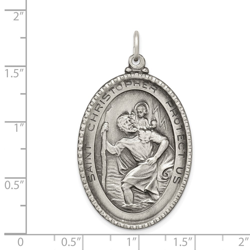 Sterling Silver Antiqued Saint Christopher Medal Pendant