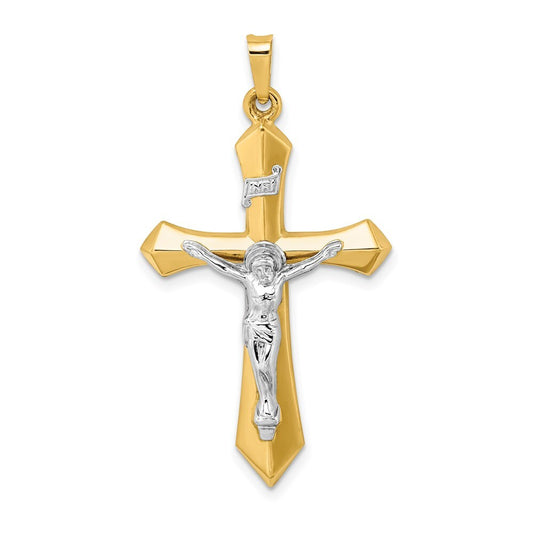 14k Two-tone Gold Polished INRI Crucifix Pendant for Women