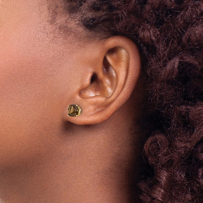 14k Yellow Gold 6mm Cushion Smoky Quartz Earrings Gift for Women