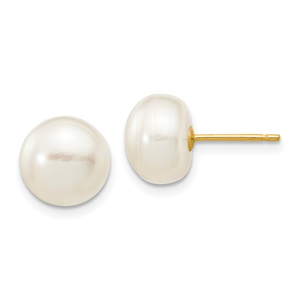 14k Yellow Gold 8-9mm White Button Freshwater Cultured Pearl Stud Earrings