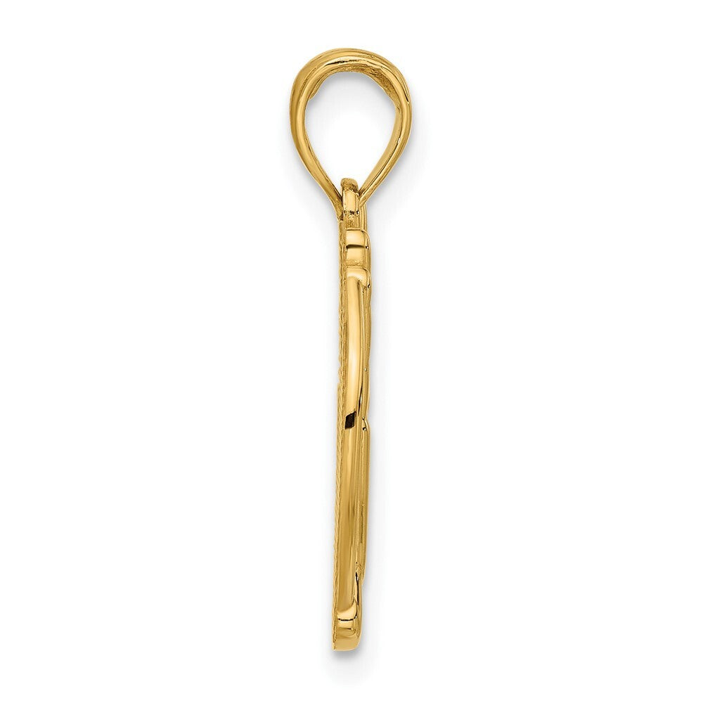 14k Yellow Gold Polished Hand Gesture in Circle Charm Pendant for Women