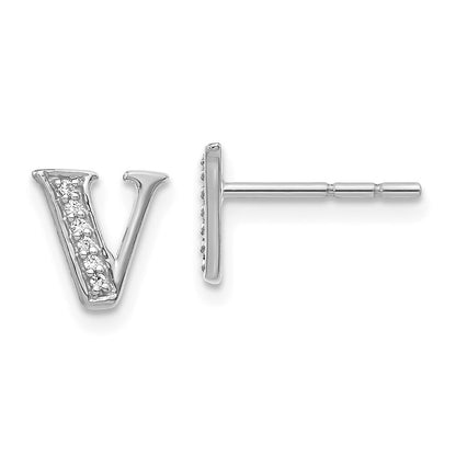 14k White Gold Diamond Initial V Stud Earrings Gift for Women