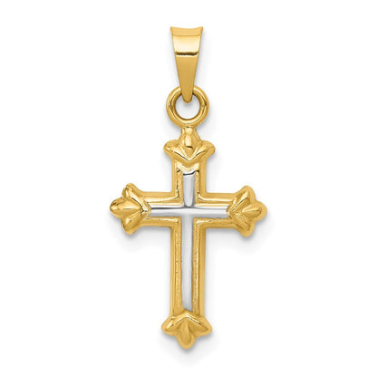 14k Yellow Gold Rhodium Hollow Cross Charm Pendant for Women