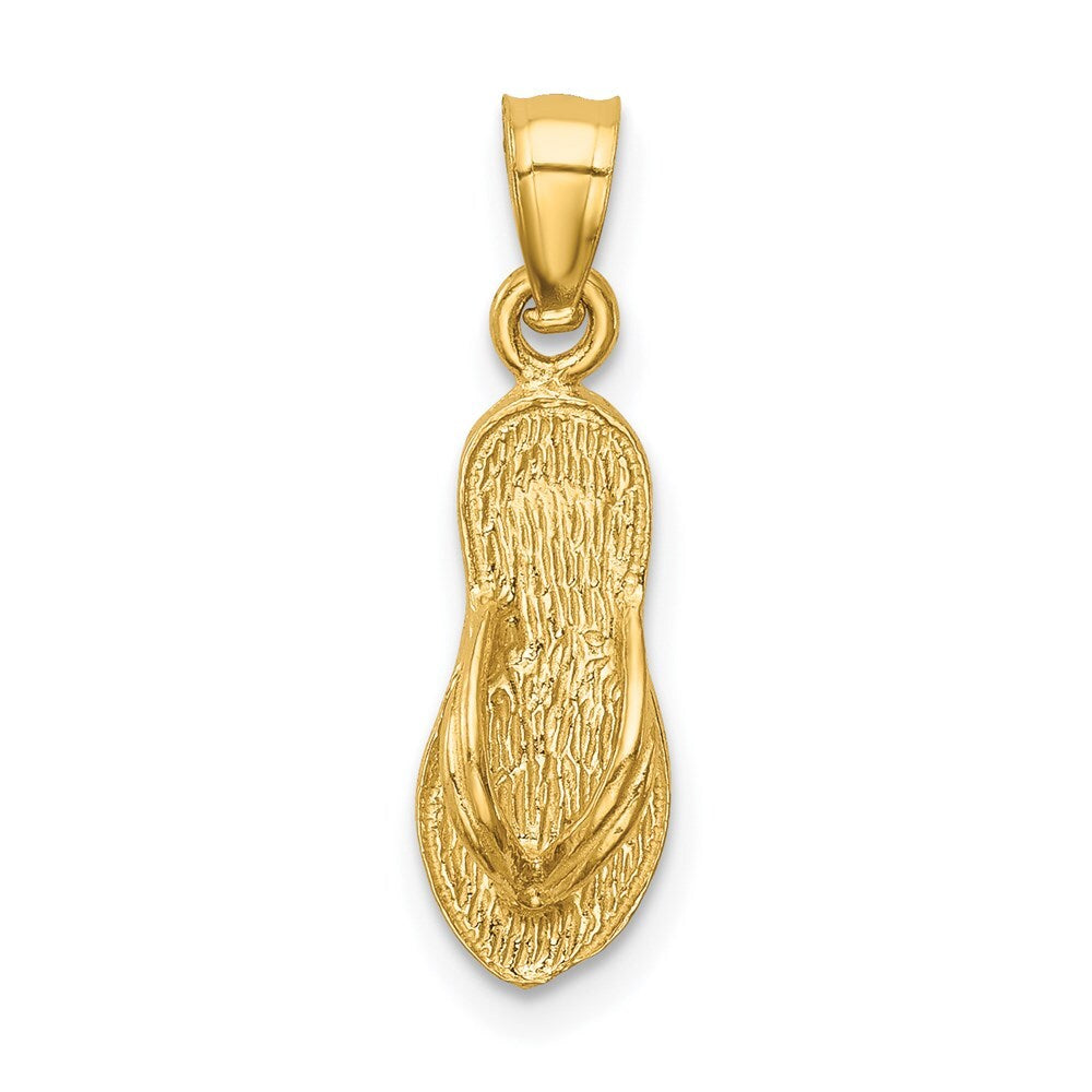 14k Yellow Gold 3D Polished And Textured Flip Flop Pendant for Women