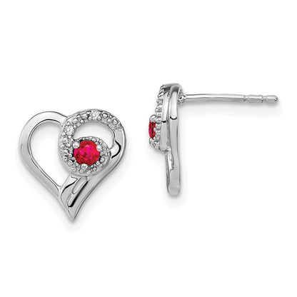 14k White Gold Ruby and Diamond Heart Stud Earrings