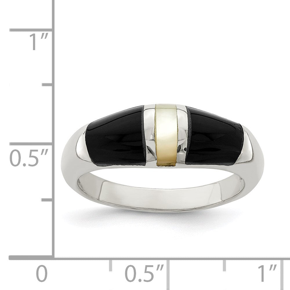 Sterling Silver Onyx & Mother of Pearl Ring Size 6