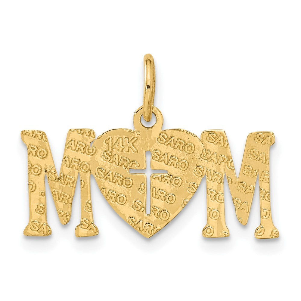 14k Yellow Gold Polished MOM with Cross Charm Pendant
