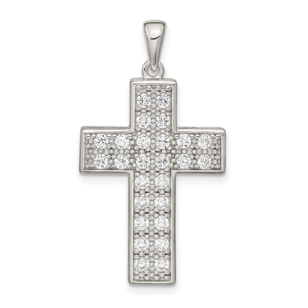 Sterling Silver Rhodium-plated Cubic Zirconia Latin Cross Pendant