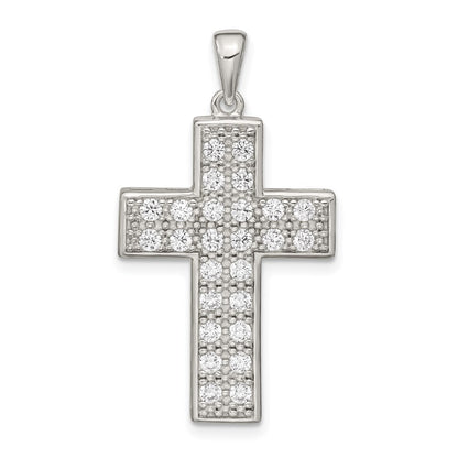 Sterling Silver Rhodium-plated Cubic Zirconia Latin Cross Pendant