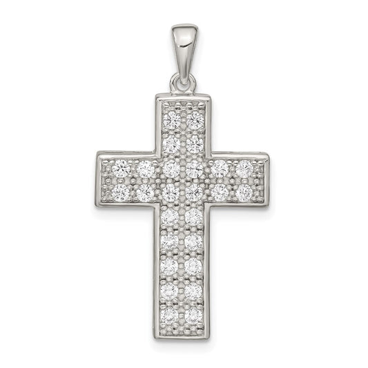 Sterling Silver Rhodium-plated Cubic Zirconia Latin Cross Pendant