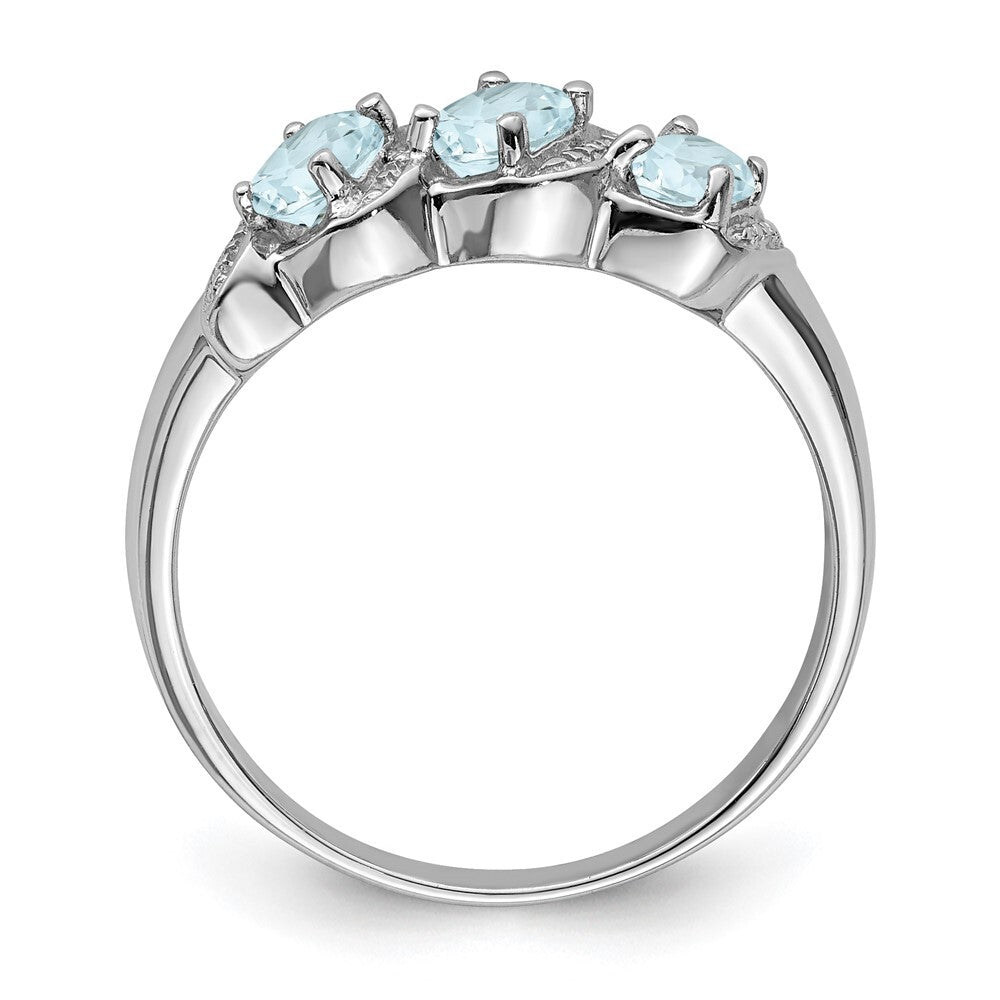 Sterling Silver Rhodium Aquamarine & Diamond Ring Size 8